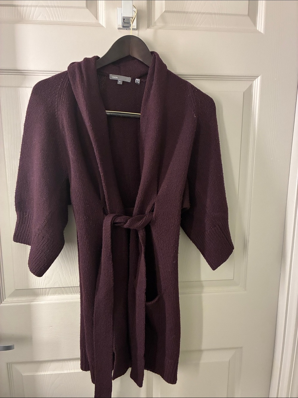 Vince Belted Wool Longline Cardigan Coat | Eggplant | Size S 👝